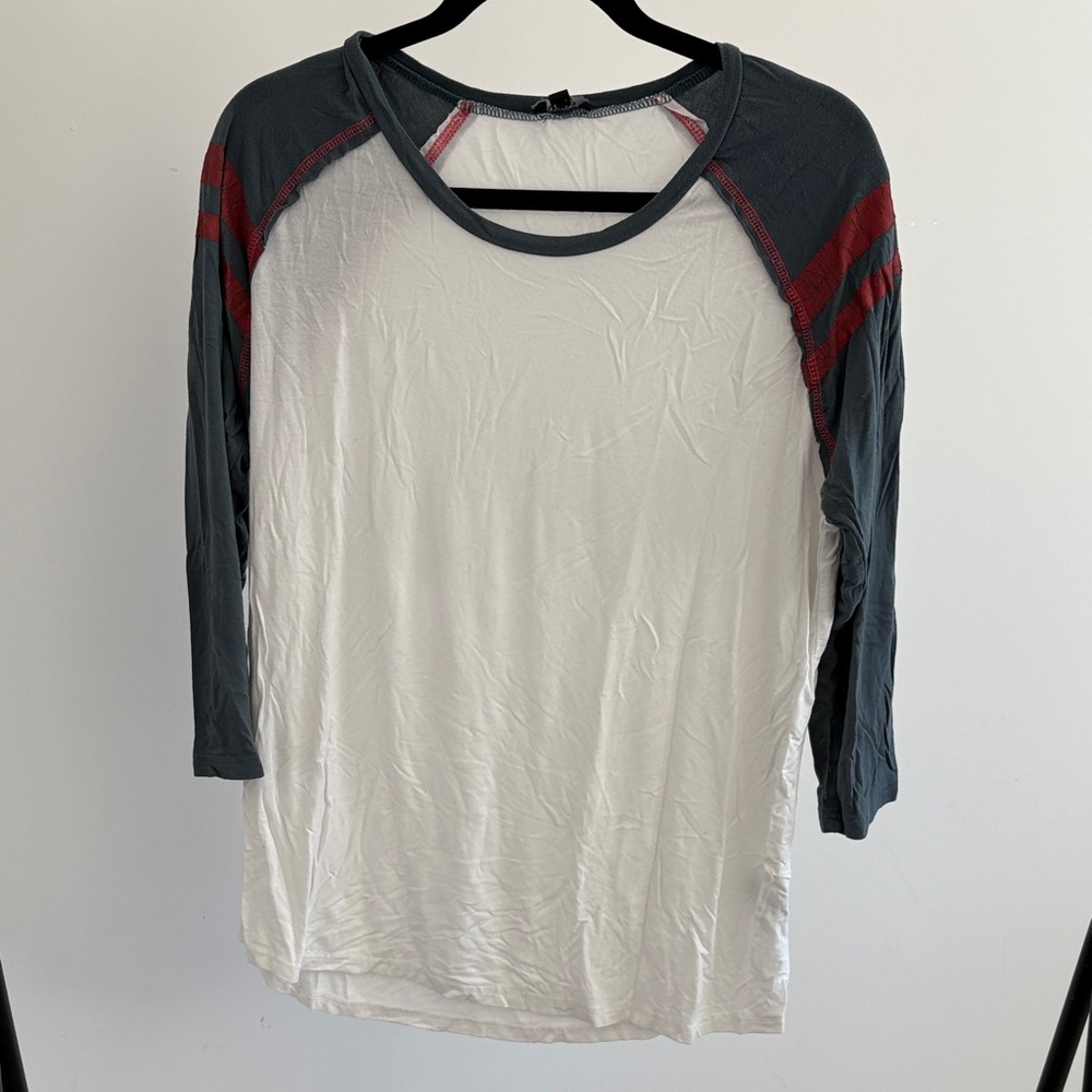 Women's Long Sleeve Raglan Tee - White and Dark Gray